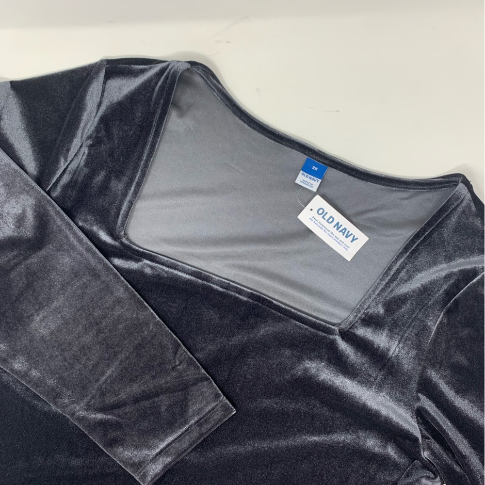 NWT Old Navy Women’s Bodysuit Dark Gray Velour Square Neck Long Sleeve Sz 2X Q7